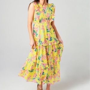 Banjanan Yellow Floral Maxi Dress with Pink & Green Print